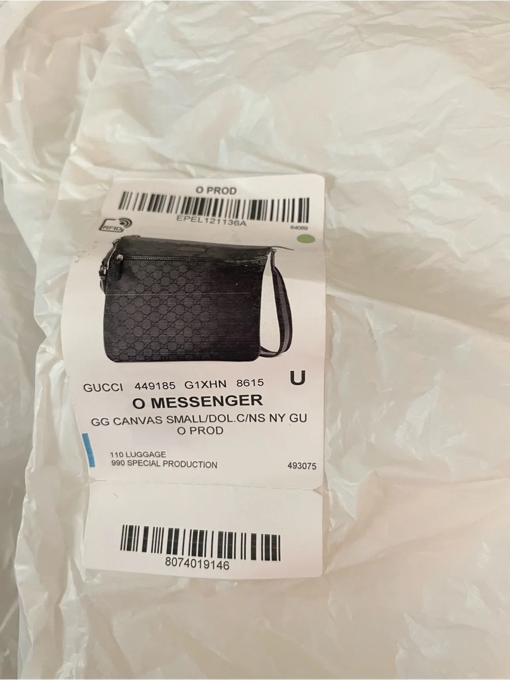 Gucci Black Monogram Crossbody Messenger Bag with Striped Strap